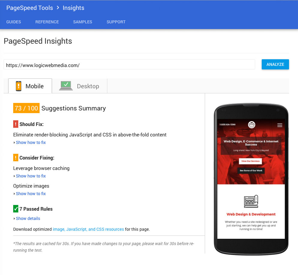 Mobile Speed Test Results