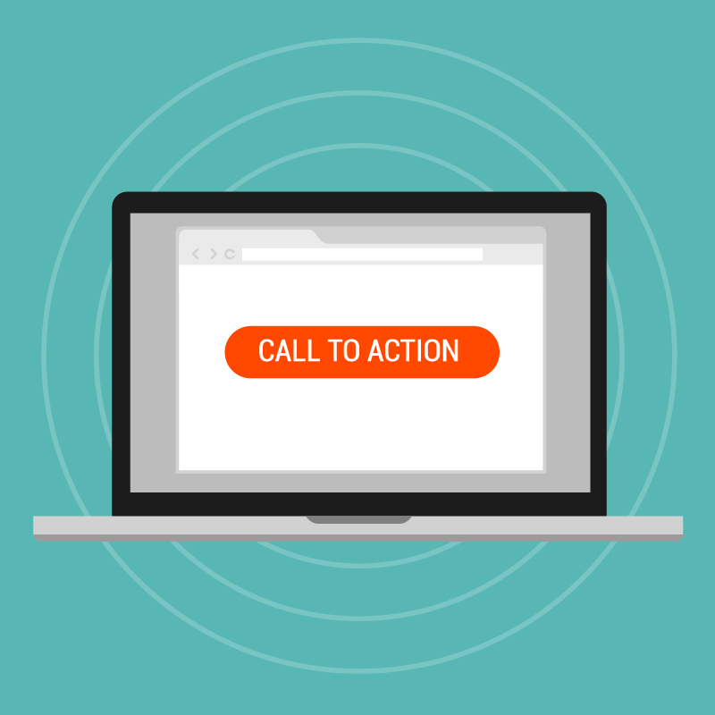 orange call to action button on laptop