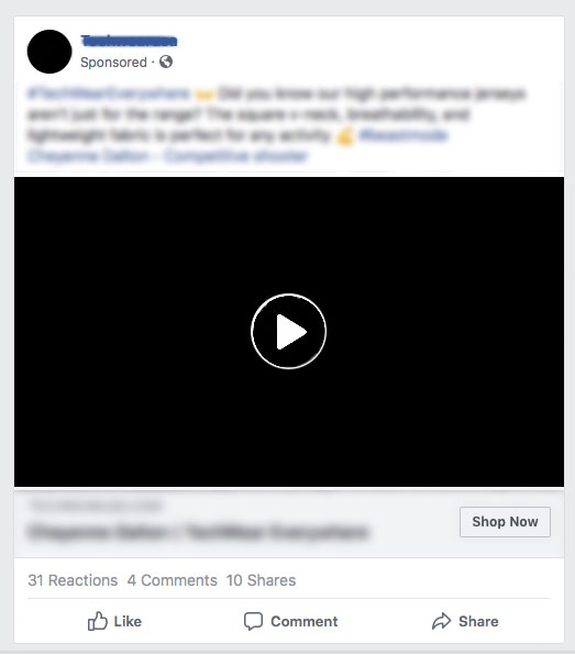 Screen shot of Facebook video ad