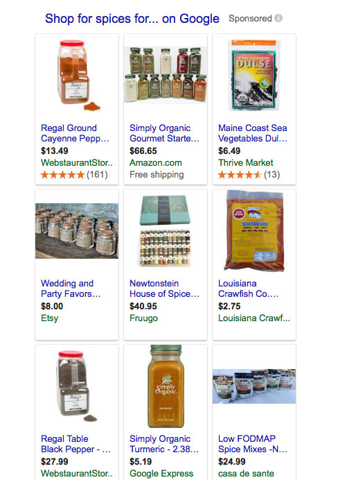 Screenshot of Google Shopping results