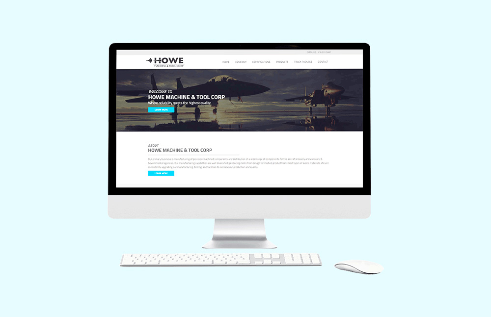 web design for Howe Machine rendered on computer screen
