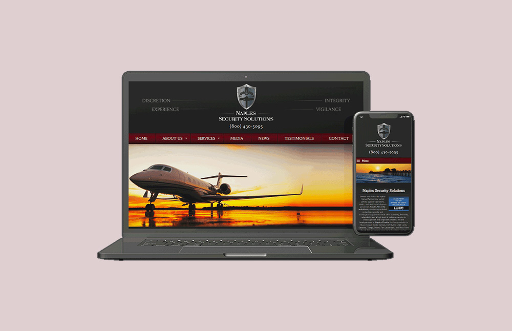 Website mockup renderings for Naples Security