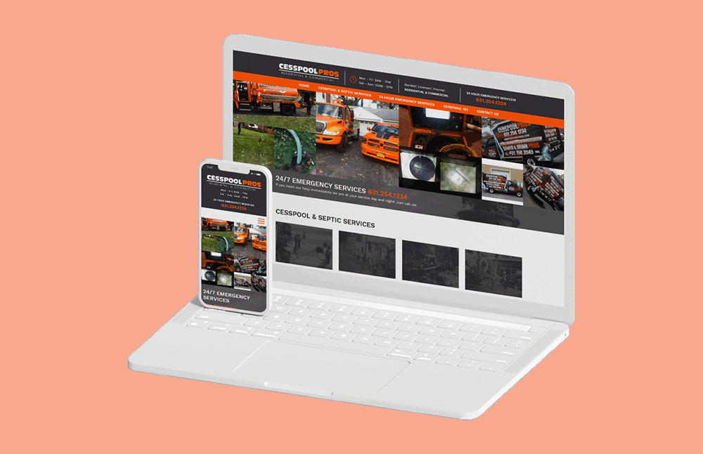 Cesspool pros website rendered on laptop and mobile phone