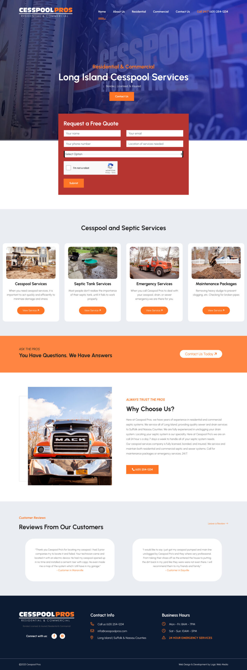 Cesspool Pros home page web design