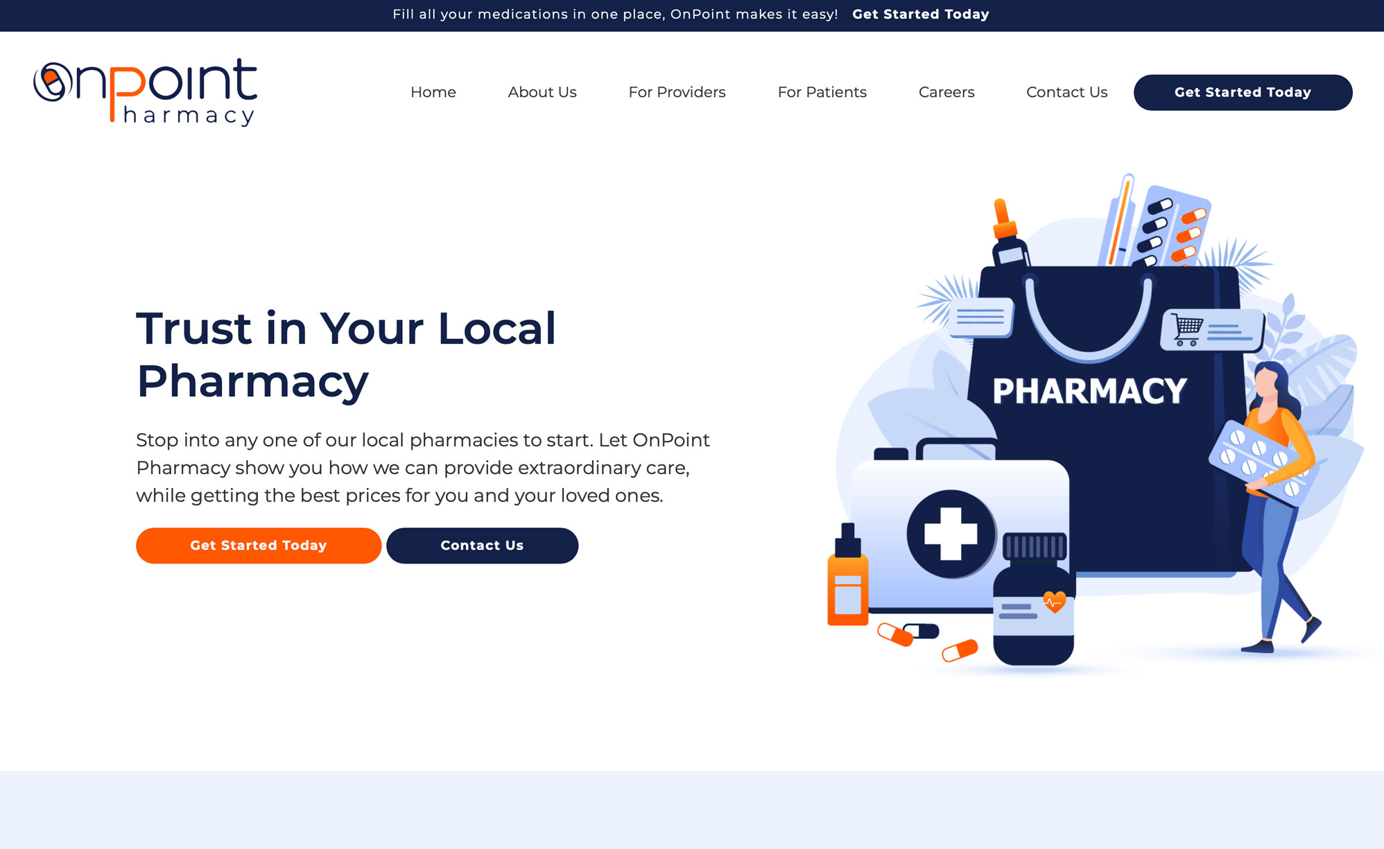 Home page of OnPoint Pharmacy - Designed and developed by Logic Web Media of Long Island