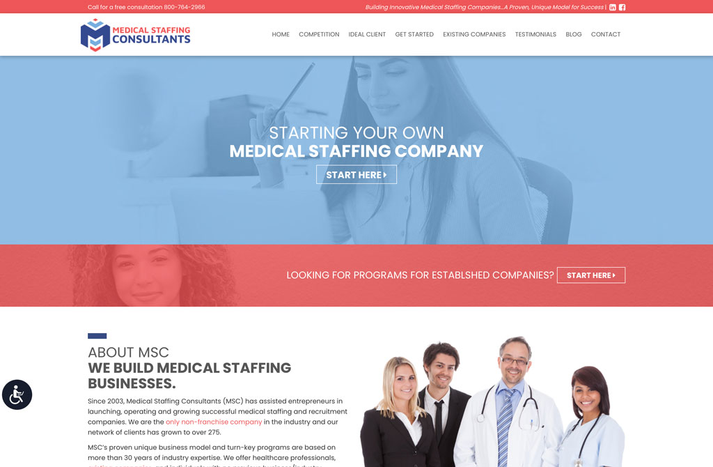 Home page design for a medial staffing consultant agency based on Long Island