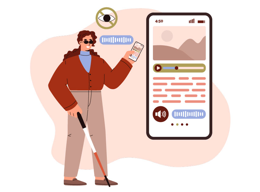 vector graphic of visually impaired person on mobile phone with ADA compliant website